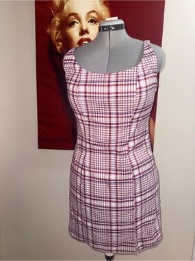 No Boundaries Pink and White Plaid Scoop Neck Mini Dress